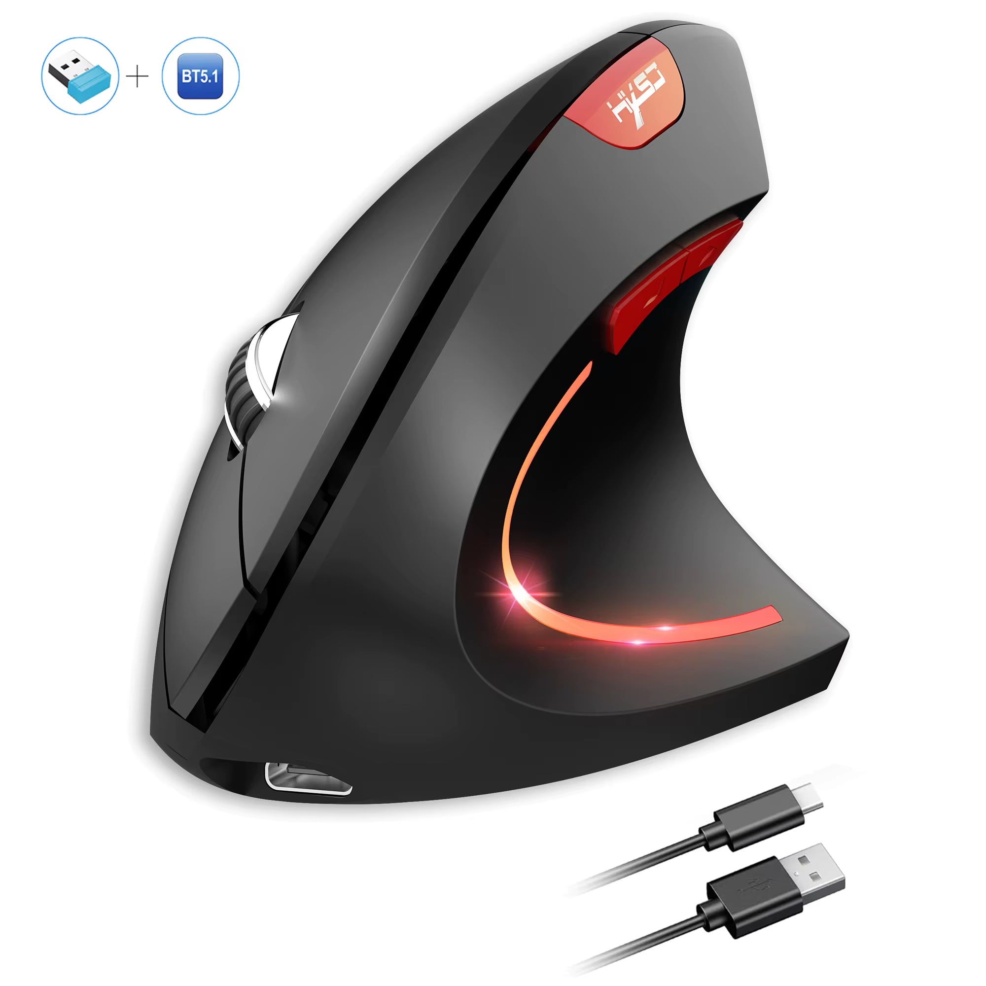 Dual Mode Vertical Ergonomic Mouse – Rechargeable 600mAh, 2400 DPI, Type-C