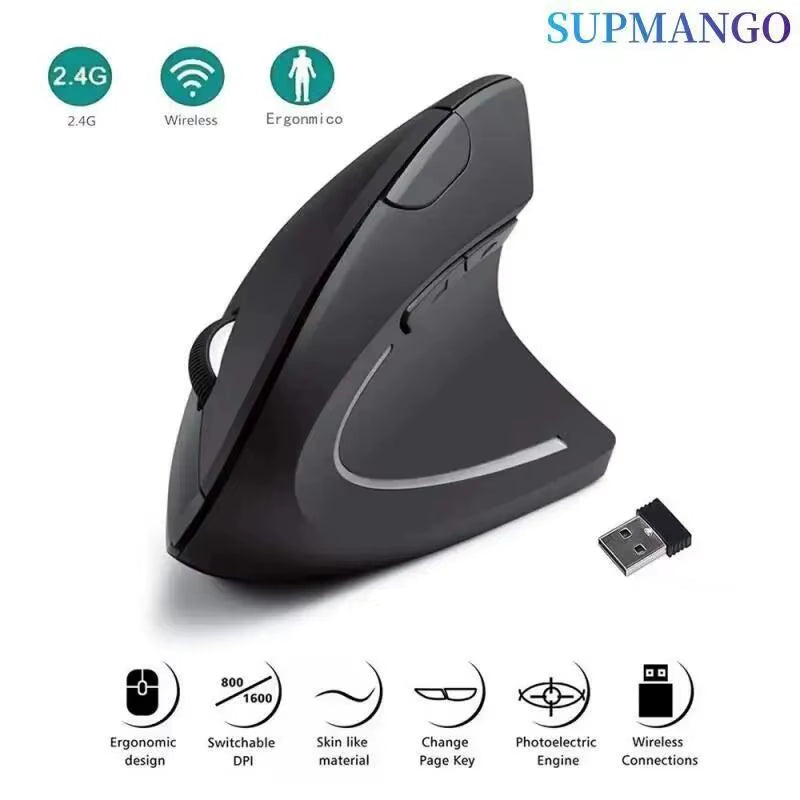 Vertical Ergonomic Wireless Mouse – 2.4GHz, 3 DPI Levels, 6 Buttons, Requires 2×AA Batteries