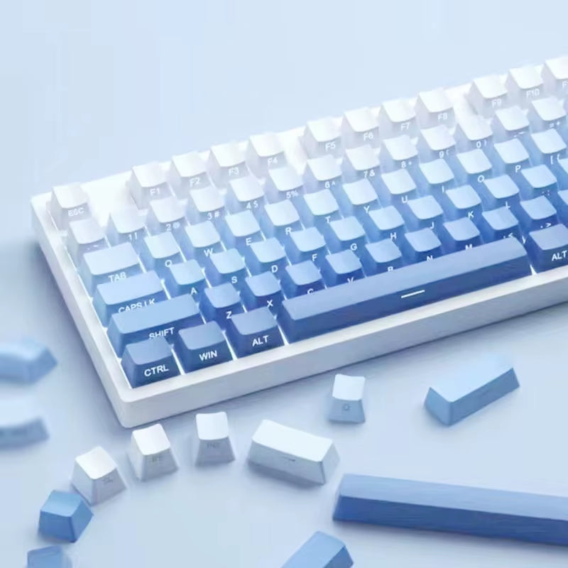 Gradient Blue Side Printed Keycaps Cherry Profile Double Shot PBT Keycaps 136 Keys for Cherry Gateron MX Switches Gamer Keyboard