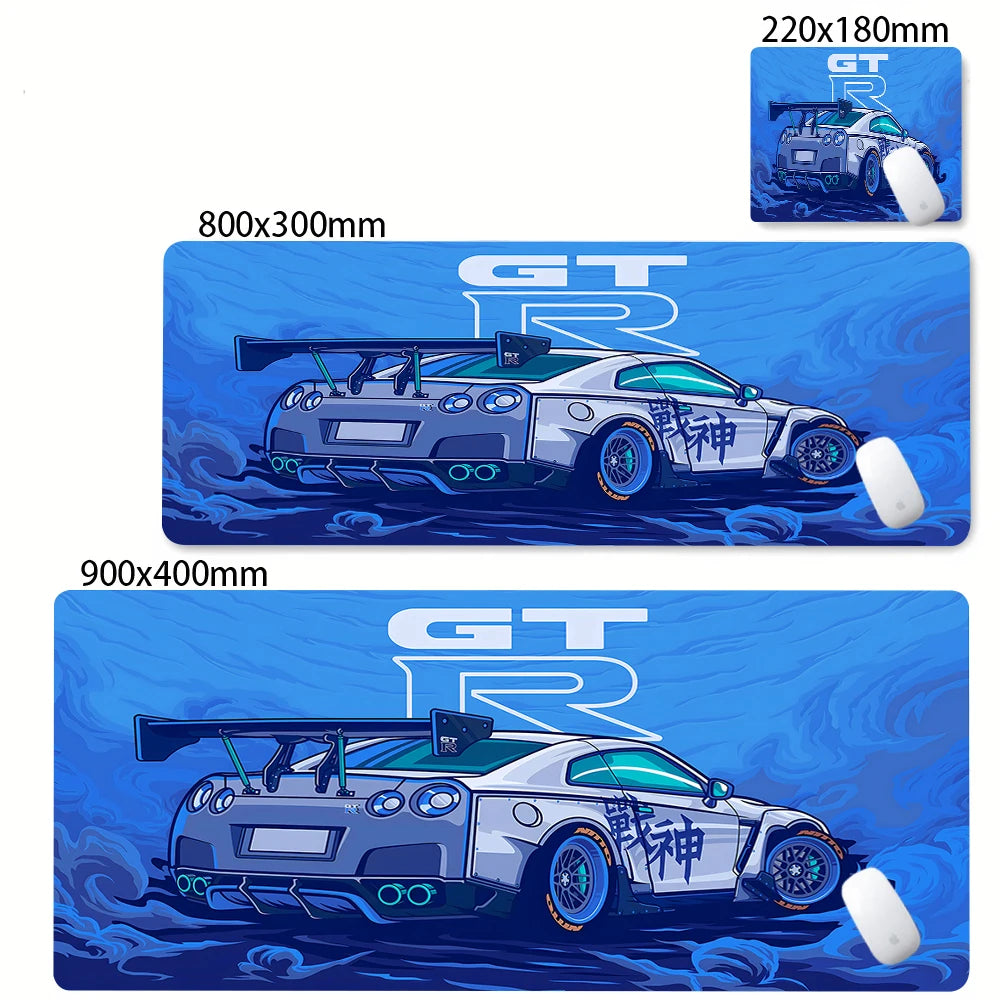 xxl racing car gaming mouse pad in blue color showing size options
