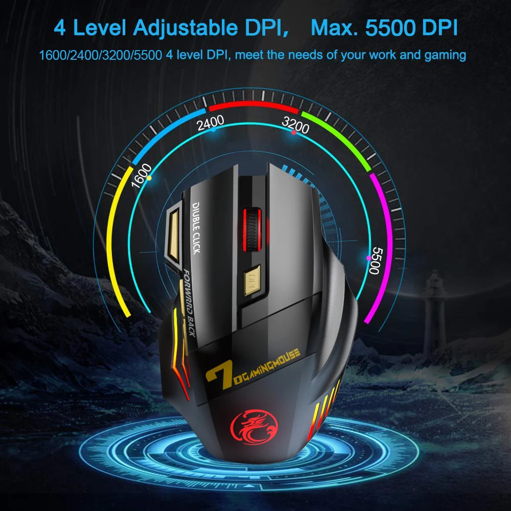 Rechargeable Wireless Gaming Mouse – RGB, Bluetooth & USB, Silent Ergonomic Design