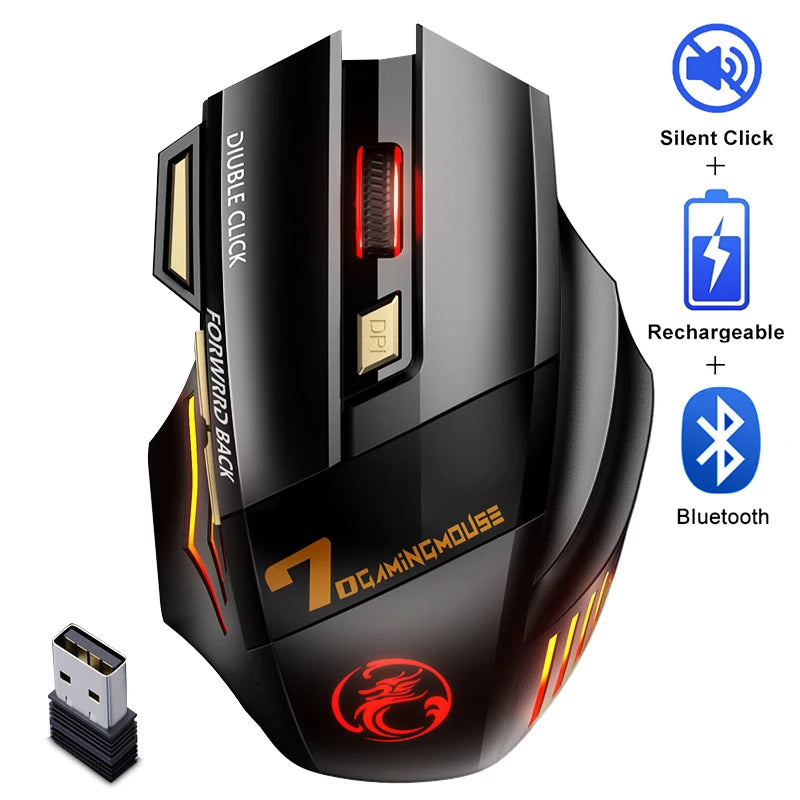 Rechargeable Wireless Gaming Mouse – RGB, Bluetooth & USB, Silent Ergonomic Design
