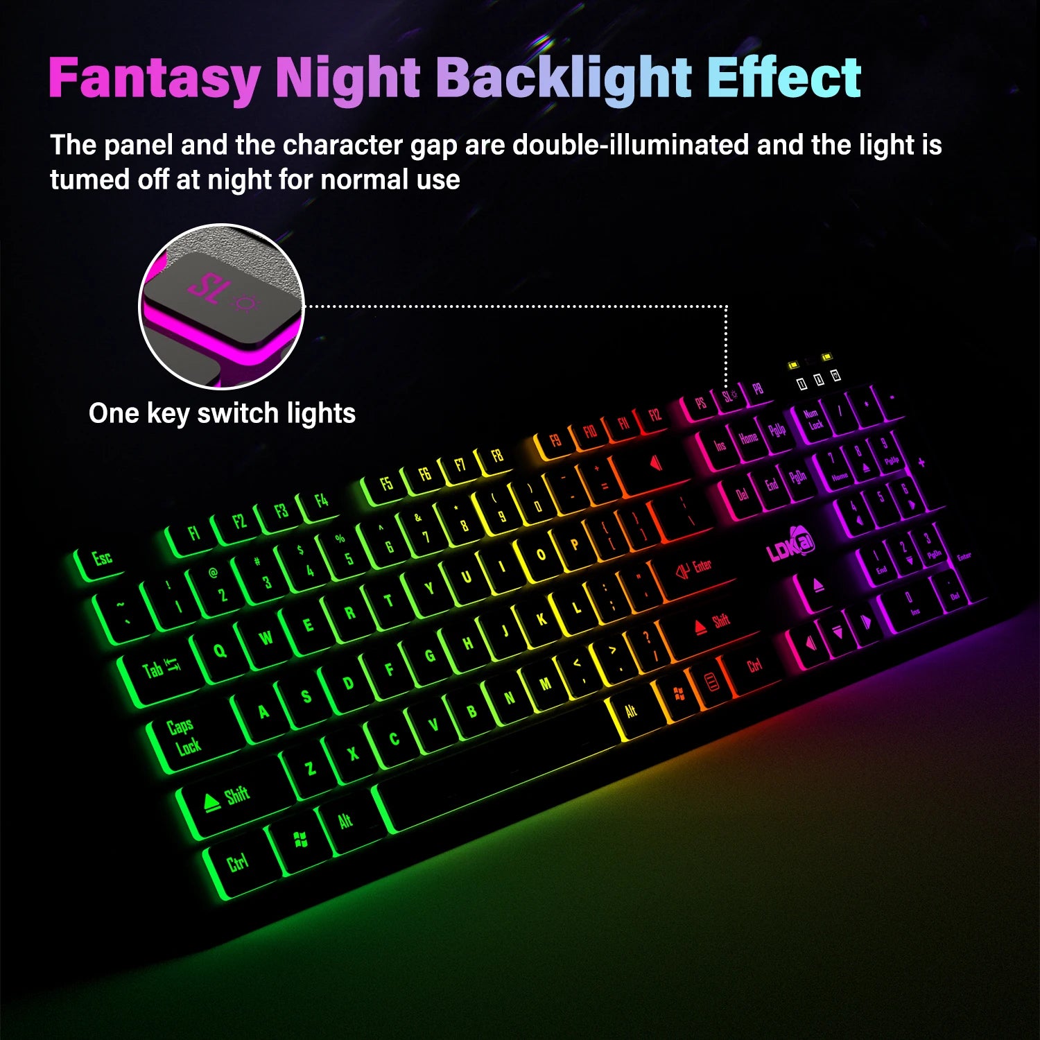 Computer Gaming Keyboard Light Backlit RGB Mute Wired Keyboard USB Office Home Russian French Spanish German Arabic English