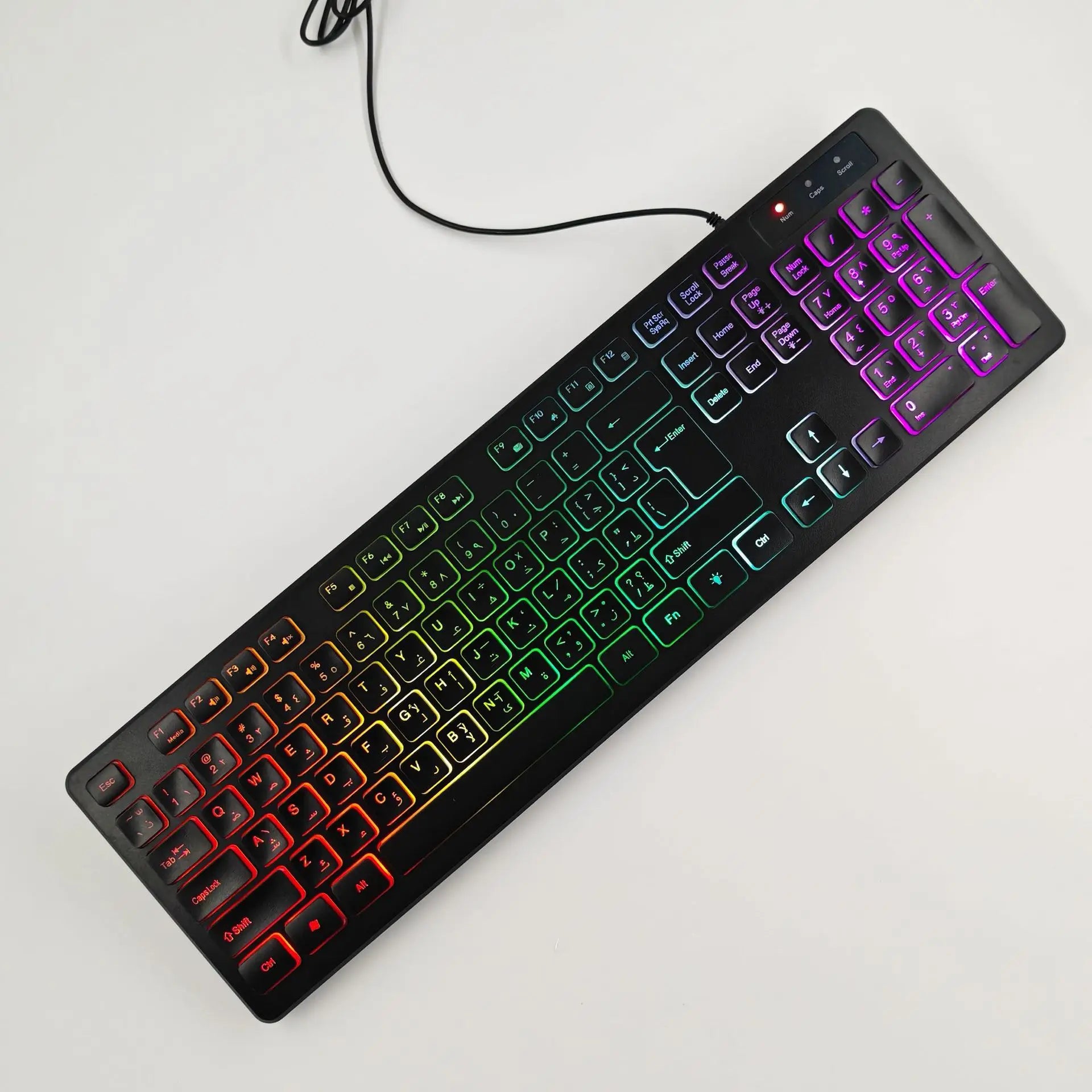 Computer Gaming Keyboard Light Backlit RGB Mute Wired Keyboard USB Office Home Russian French Spanish German Arabic English