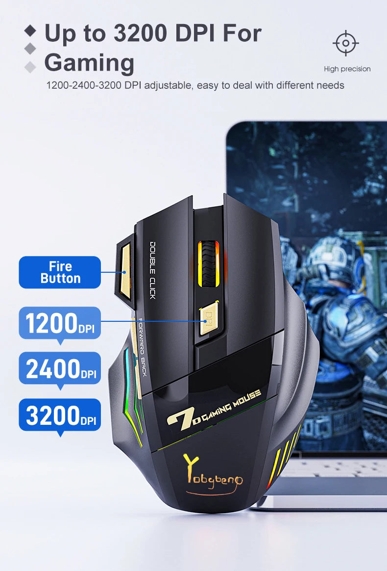 Rechargeable Wireless Gaming Mouse – RGB, Bluetooth & USB, Silent Ergonomic Design