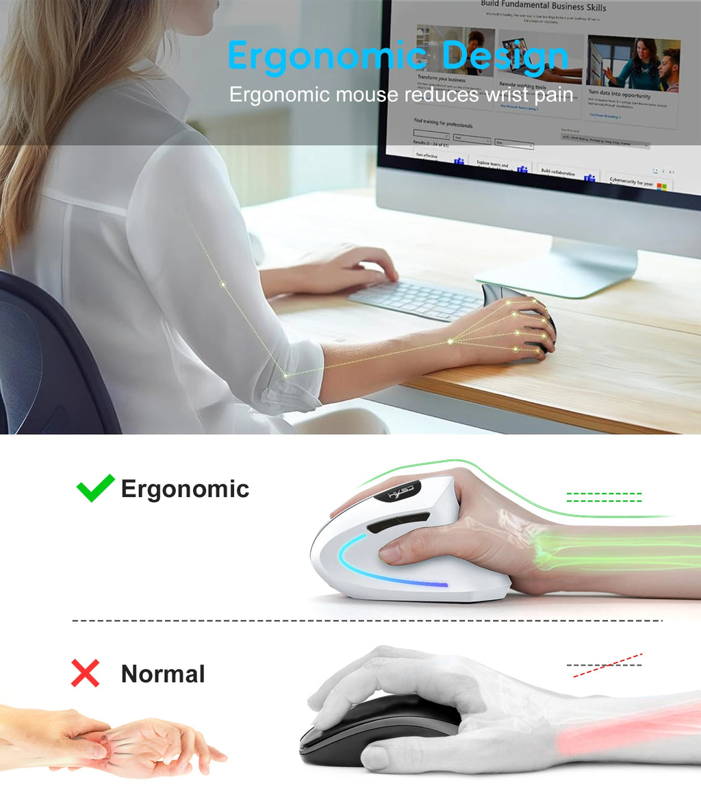 Dual Mode Vertical Ergonomic Mouse – Rechargeable 600mAh, 2400 DPI, Type-C