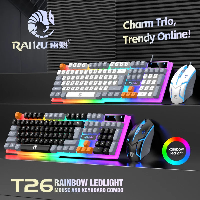 RAIKU T26 RGB Wired Gaming Keyboard & Mouse Set – Mechanical Feel, Luminous Backlight