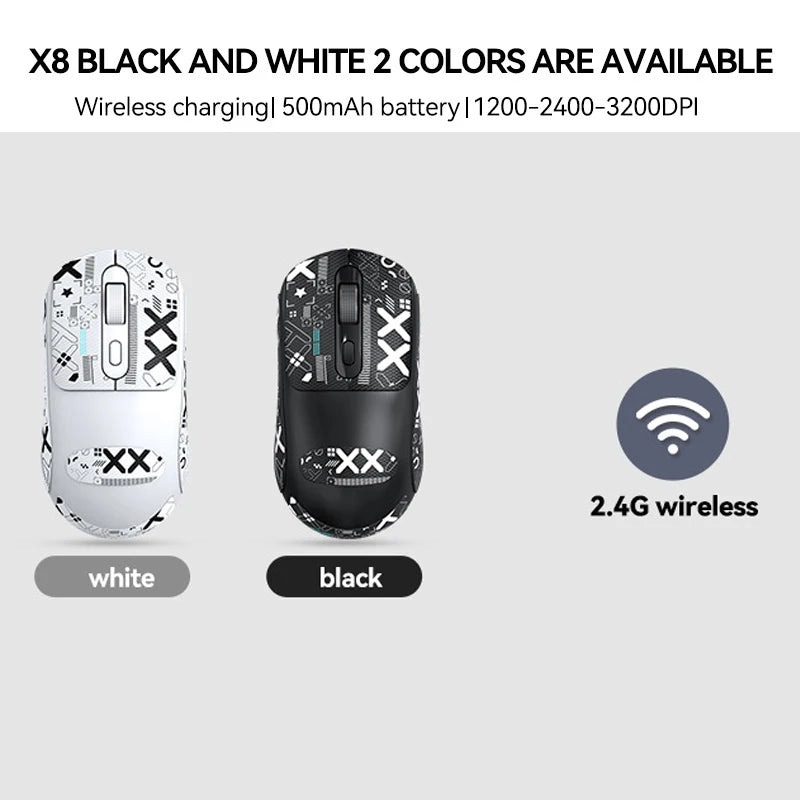 X8 Wireless Gaming Mouse, Type-C Rechargeable, 500mAh Battery