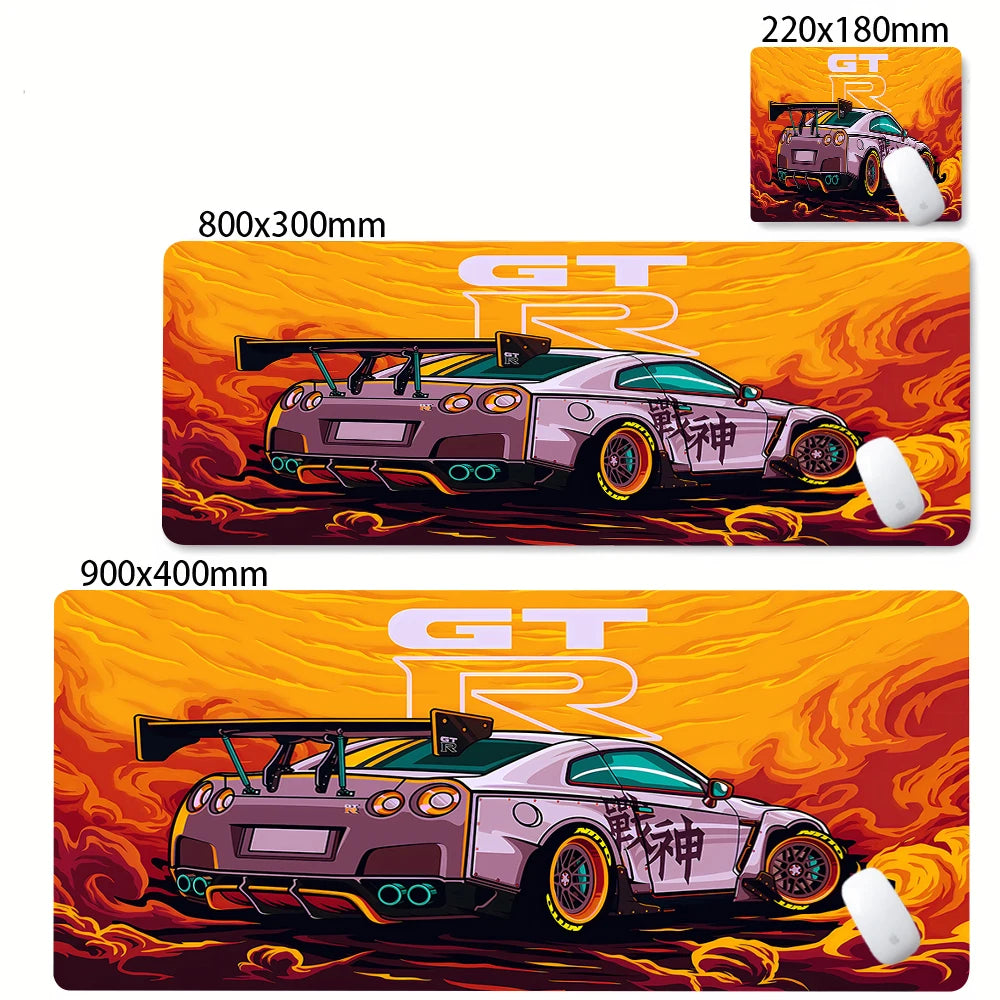 xxl racing car gaming mouse pad in orange color showing size options
