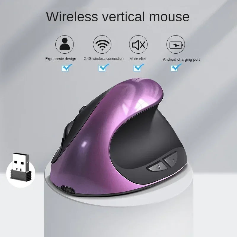 BTS-908 Vertical Ergonomic Wireless Mouse – Rechargeable, 2.4GHz, 1600 DPI