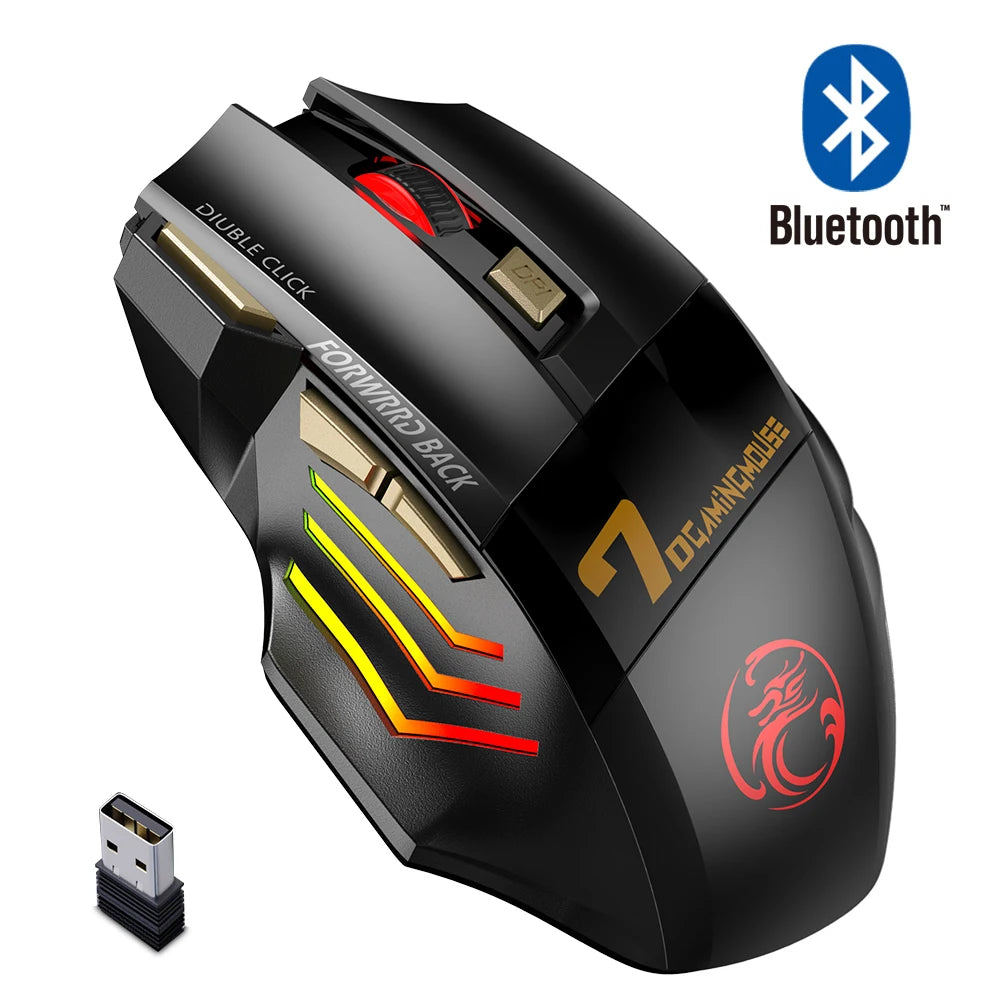 Rechargeable Wireless Gaming Mouse – RGB, Bluetooth & USB, Silent Ergonomic Design