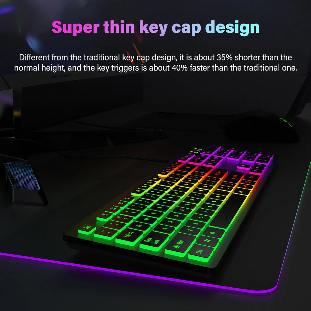 Computer Gaming Keyboard Light Backlit RGB Mute Wired Keyboard USB Office Home Russian French Spanish German Arabic English