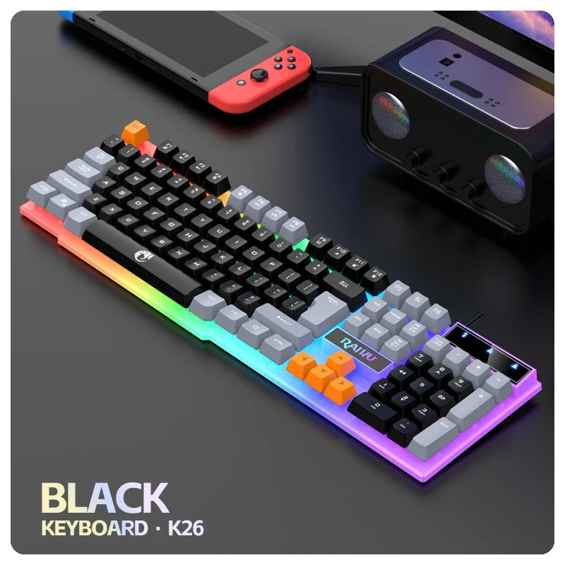 RAIKU T26 RGB Wired Gaming Keyboard & Mouse Set – Mechanical Feel, Luminous Backlight