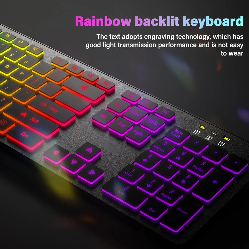 Computer Gaming Keyboard Light Backlit RGB Mute Wired Keyboard USB Office Home Russian French Spanish German Arabic English
