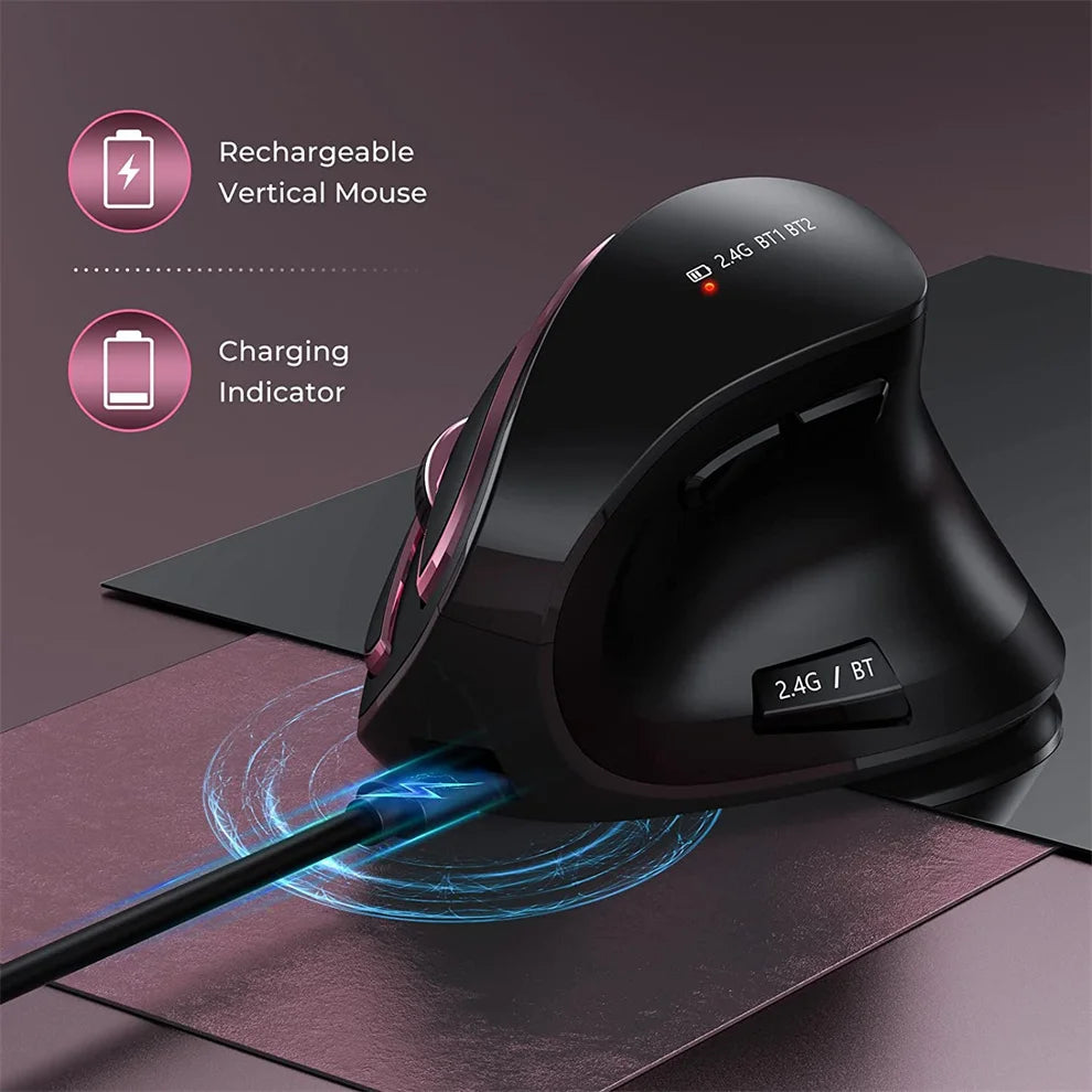 2.4G + Bluetooth Vertical Mouse Wireless for Apple Mac Laptop Notebook, 9 Buttons Rechargeable Ergonomic Gaming Mouse for PC and iPad