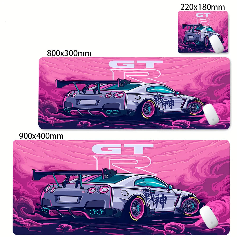 XXL anime racing car gaming mouse pad on desk, extended desk mat for keyboard and mouse
