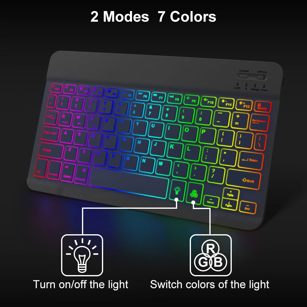10Inch RGB Backlit Rechargeable Bluetooth Keyboard Wireless Keyboard Bluetooth Mini Keyboard for Spanish Russian Keyboard