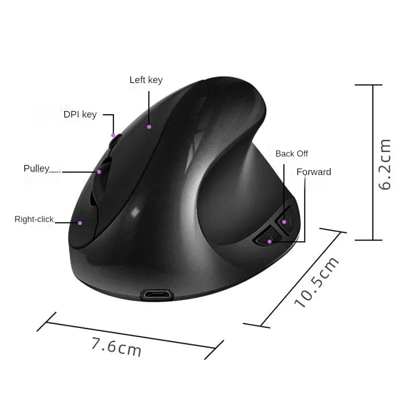 BTS-908 Vertical Ergonomic Wireless Mouse – Rechargeable, 2.4GHz, 1600 DPI