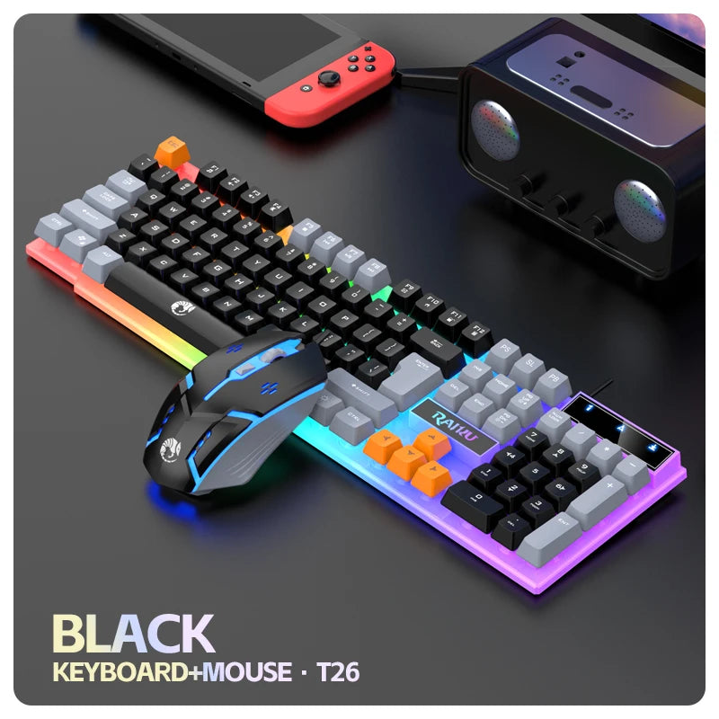 RAIKU T26 RGB Wired Gaming Keyboard & Mouse Set – Mechanical Feel, Luminous Backlight