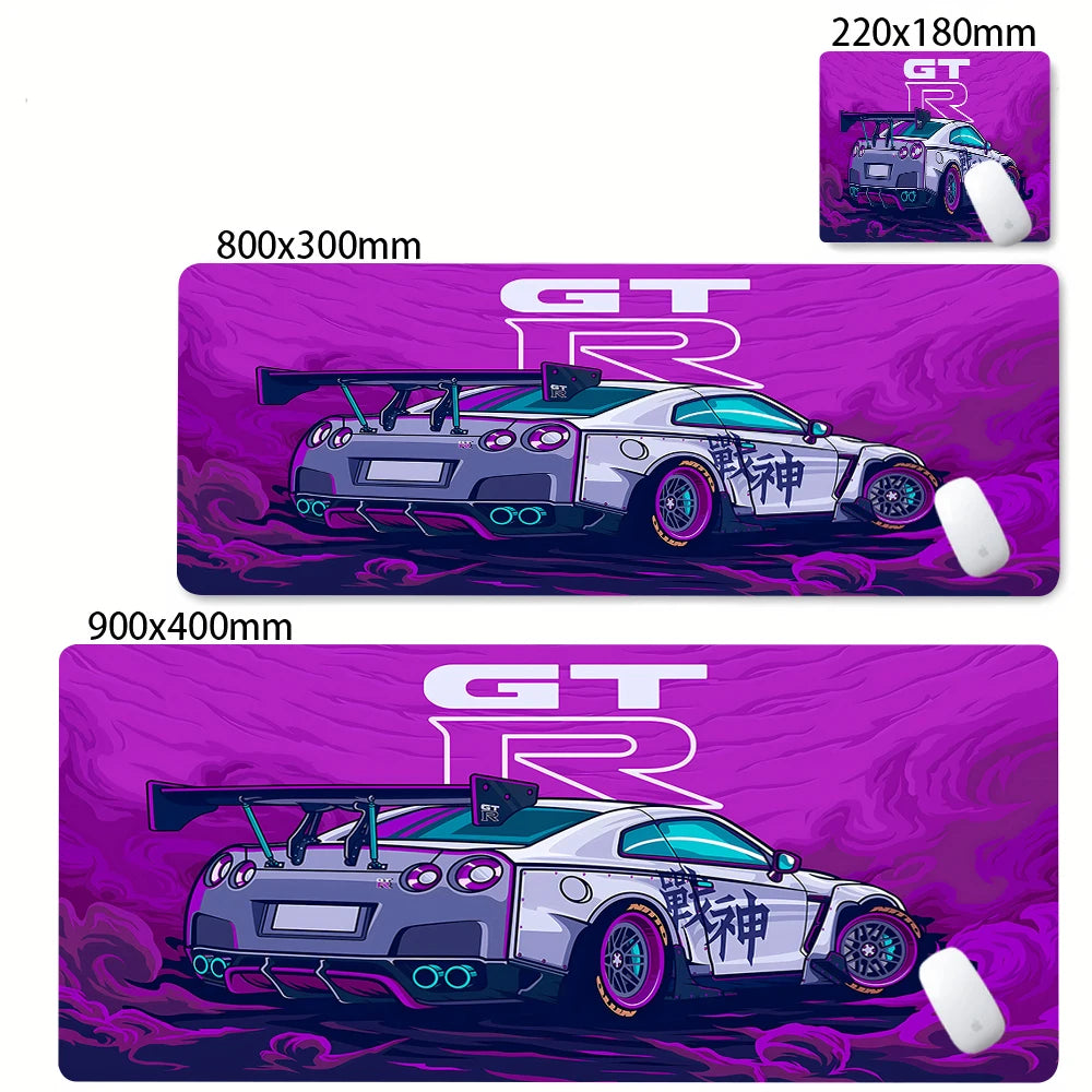xxl racing car gaming mouse pad in purple color showing size options
