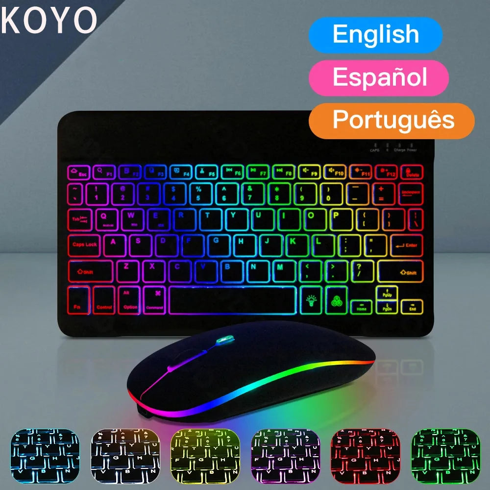 10Inch RGB Backlit Rechargeable Bluetooth Keyboard Wireless Keyboard Bluetooth Mini Keyboard for Spanish Russian Keyboard