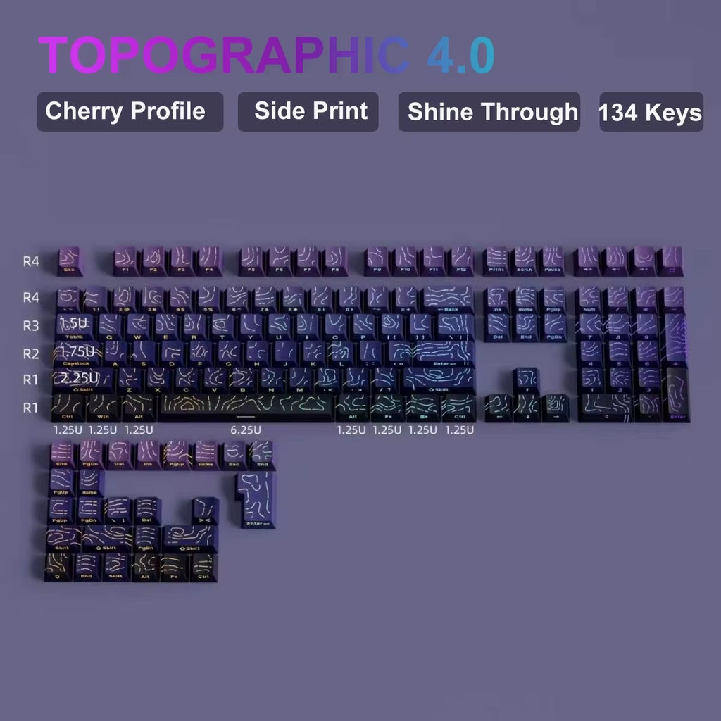 Gradient Blue Side Printed Keycaps Cherry Profile Double Shot PBT Keycaps 136 Keys for Cherry Gateron MX Switches Gamer Keyboard