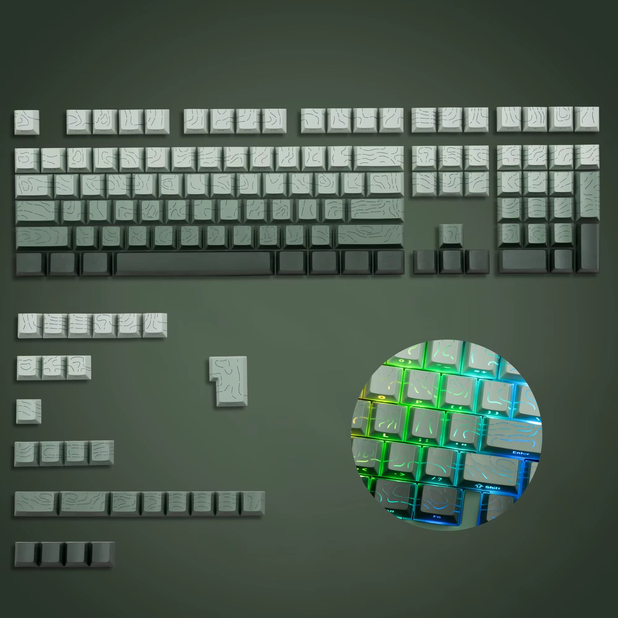 Gradient Blue Side Printed Keycaps Cherry Profile Double Shot PBT Keycaps 136 Keys for Cherry Gateron MX Switches Gamer Keyboard